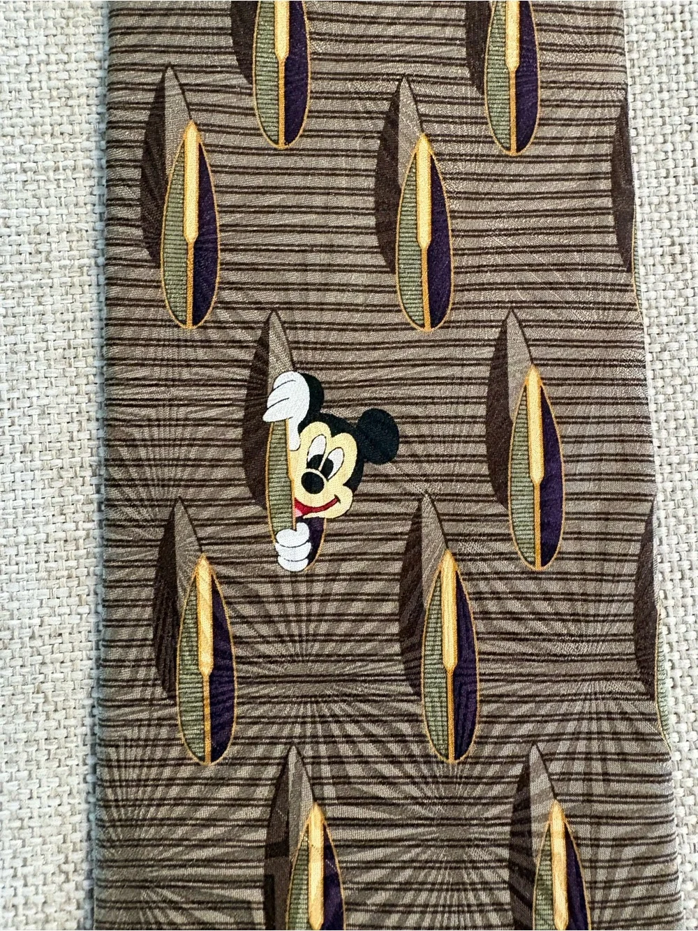 Walt Disney World Mickey Mouse Surfboard 100% Silk Tie 4” Wide Vintage